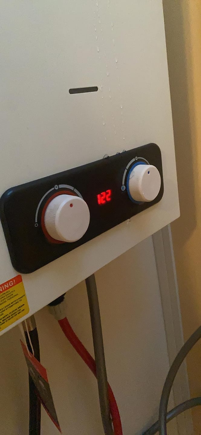 Customer photo review of Camplux 2.64 GPM Tankless Gas Water Heater, Propane Shower Portable