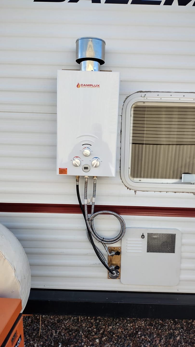 Customer photo review of Propane Portable Tankless Water Heater Outdoor, Camplux 2.64 GPM Instant Hot Camping Showers with 3.3 GPM Water Pump & Pipe Strainer