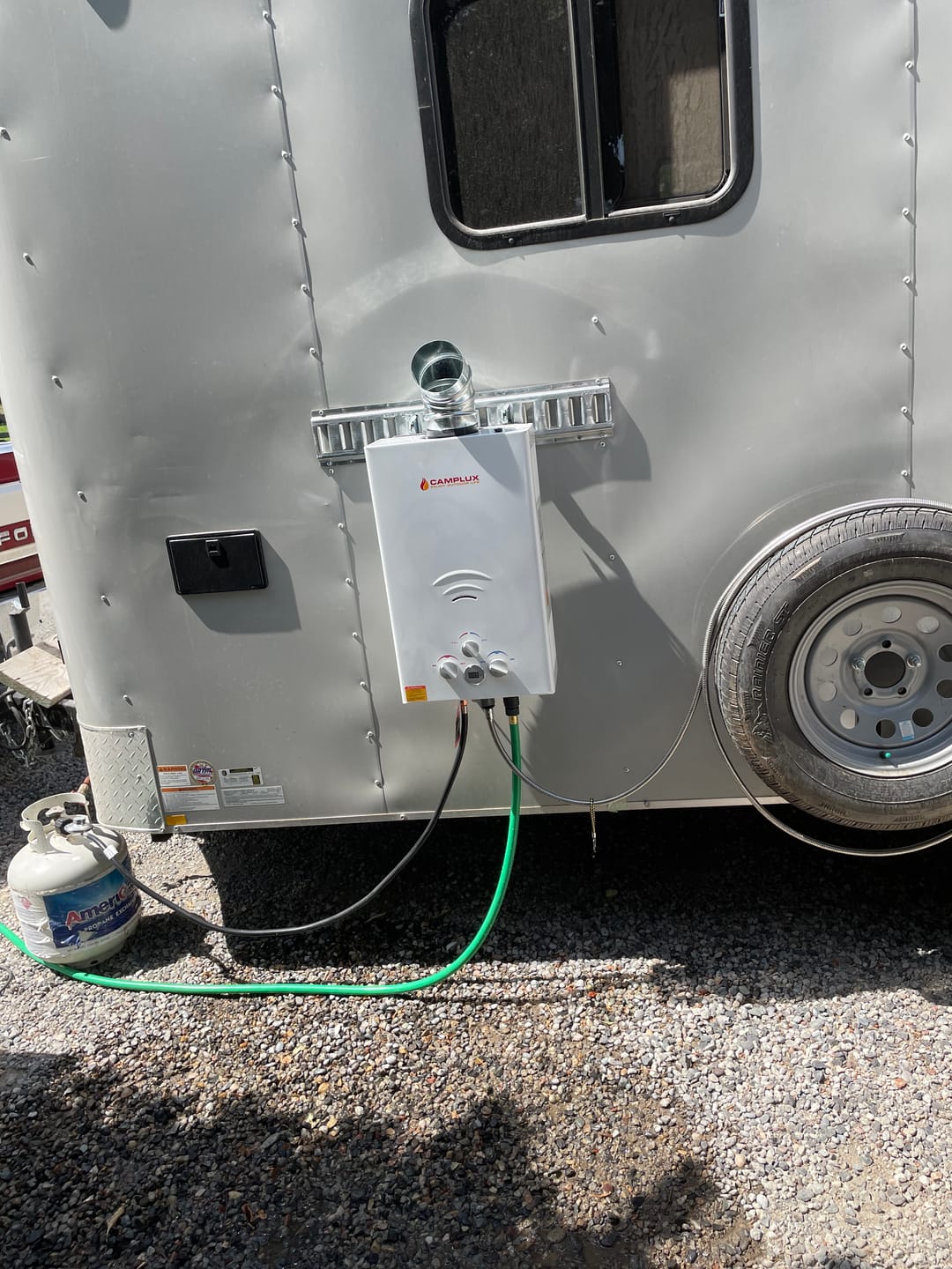 Customer photo review of Propane Portable Tankless Water Heater Outdoor, Camplux 2.64 GPM Instant Hot Camping Showers with 3.3 GPM Water Pump & Pipe Strainer