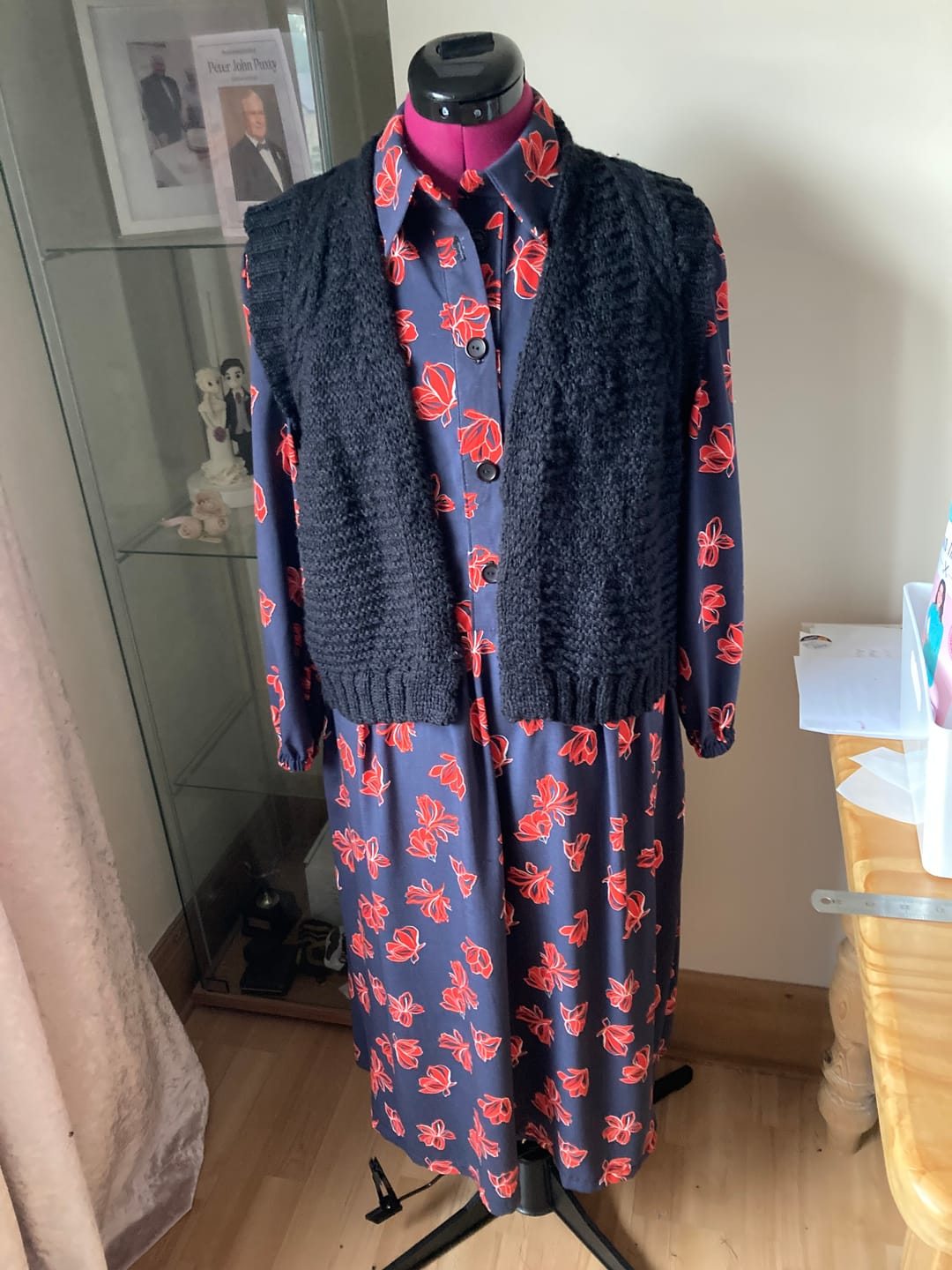 Customer photo review of Red Floral on Navy Viscose Challis Fabric