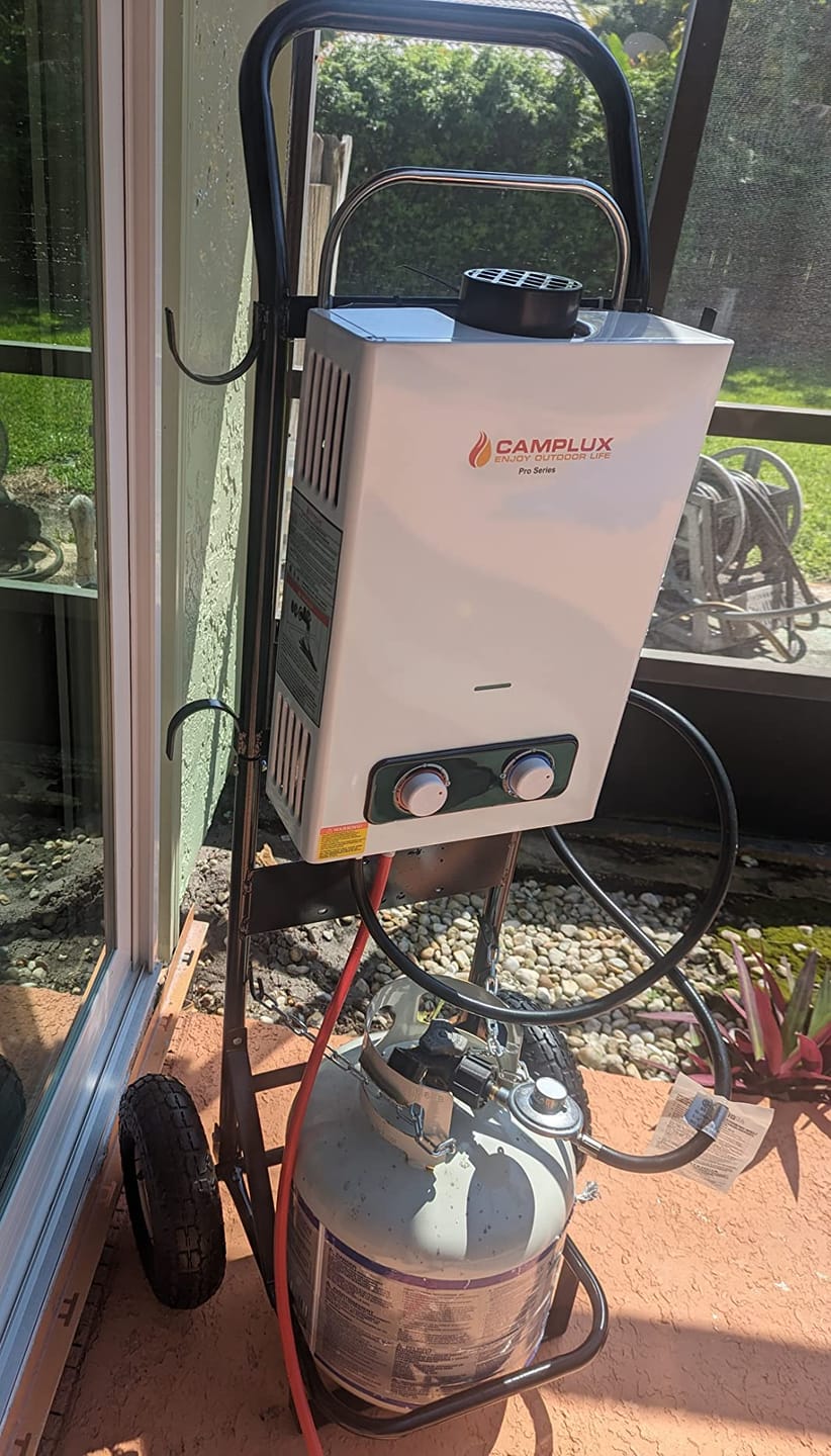 Customer photo review of Camplux 2.64 GPM Tankless Gas Water Heater, Propane Shower Portable
