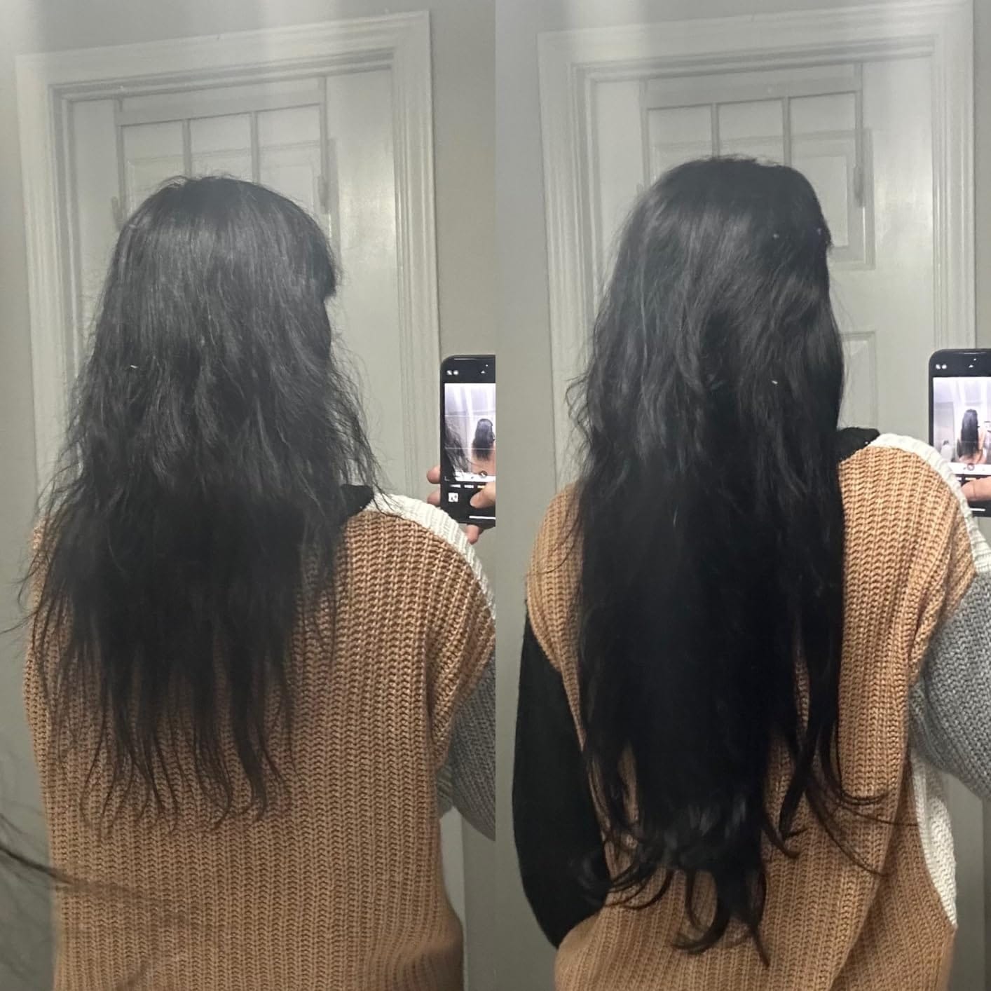 Customer photo review of Full Shine Tape in Hair Extensions Remy Human Hair Jet Black (#1)