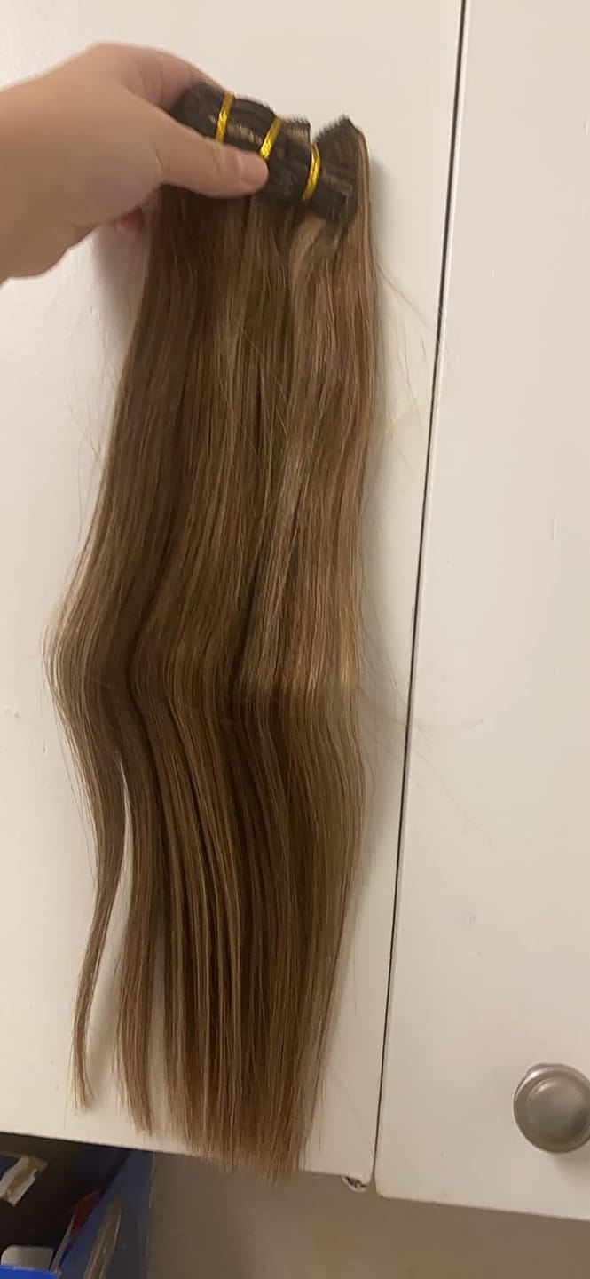 Customer photo review of Full Shine PU Seamless Clip in Extensions 100% Remy Human Hair 8 Pieces Dark Brown (#4)