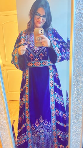 Customer photo review of Velvet Royal Blue Simple Flower Full Embroidered Thobe
