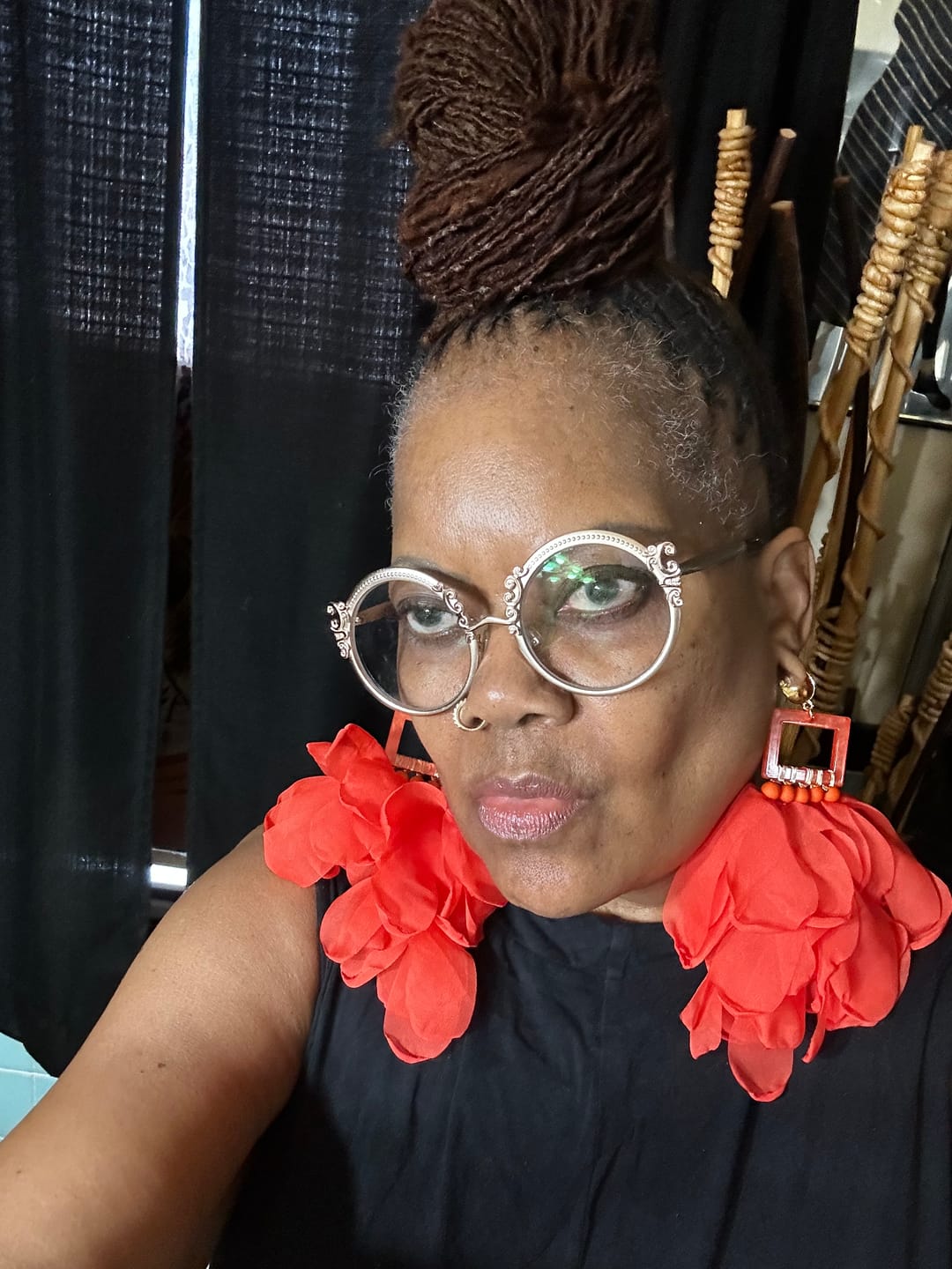 Customer photo review of Nonso Square top flower petal earrings