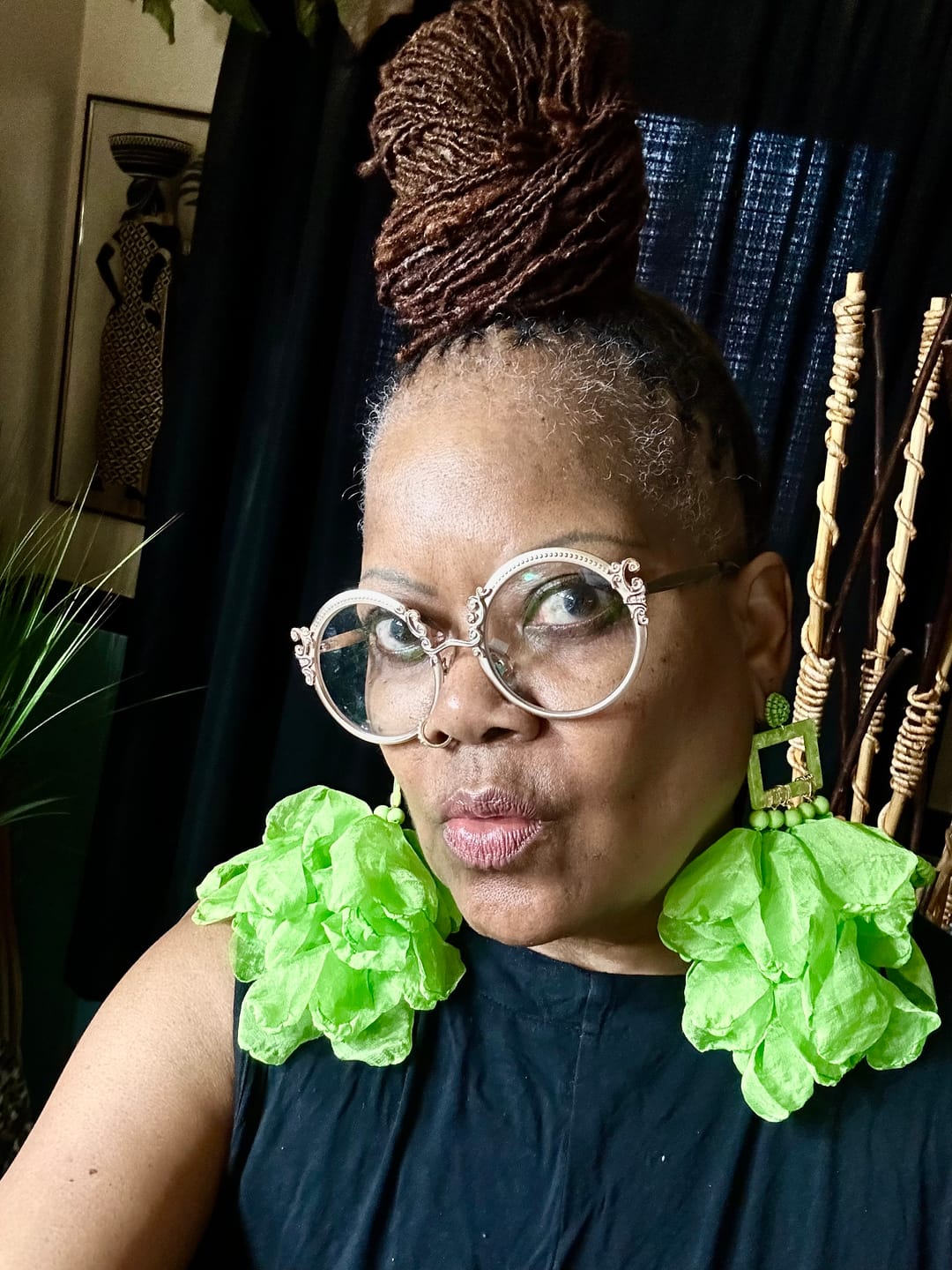 Customer photo review of Nonso Square top flower petal earrings