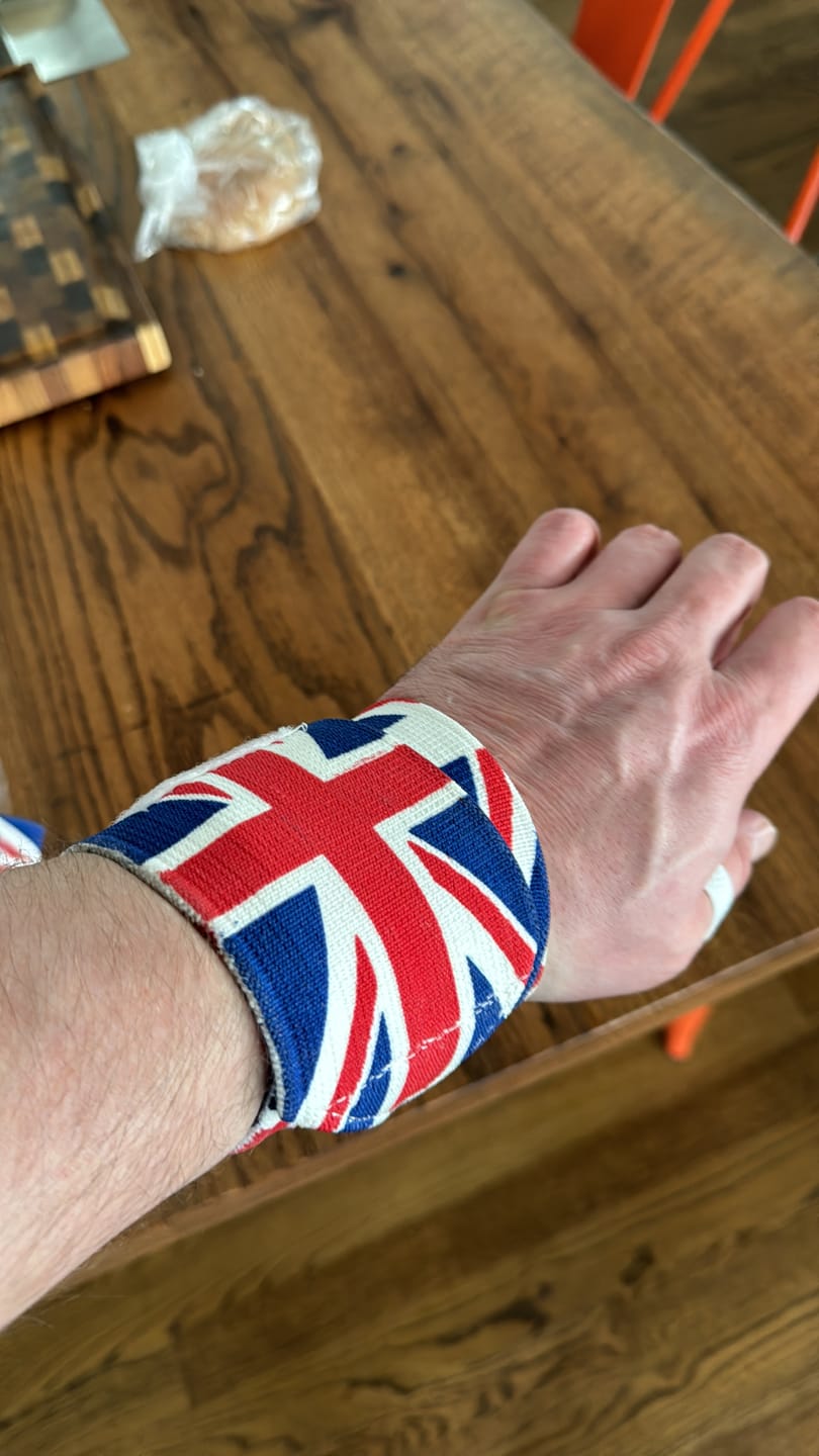 Customer photo review of Strength Shop Super Stiff Wrist Wraps - UK Flag - USPA & IPF Approved