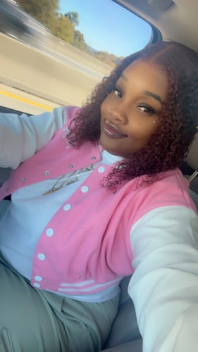 Customer photo review of Luvwin Reddish Brown Pre-Cut Glueless Lace Wig Wear and Go Kinky Curly 100%Human Hair