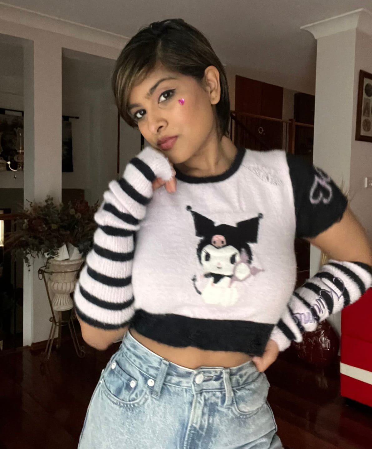 Customer photo review of Kuromi Short Sleeve Crop Sweater and Arm Warmer Set