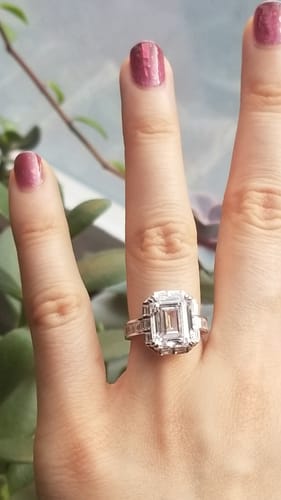 Customer photo review of Halo Art Deco Emerald Cut CZ Ring in Sterling Silver