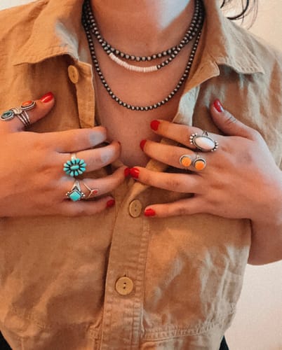 Customer photo review of Navajo Sterling Silver Pearl & Queen Pink Conch Beaded Necklace
