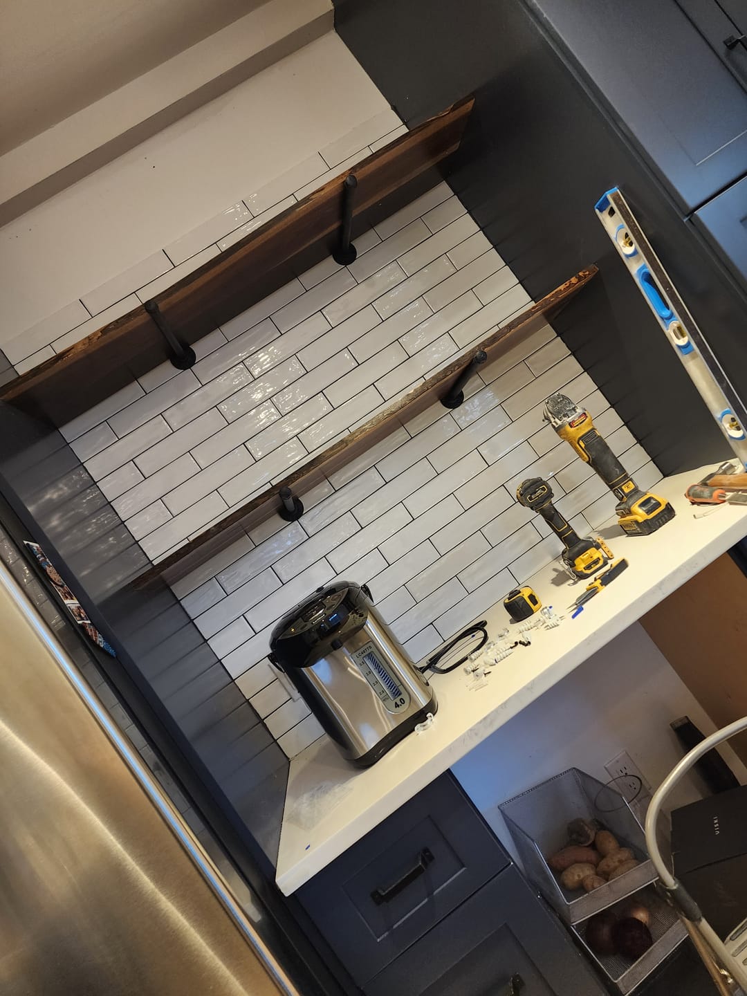 Customer photo review of Live Edge Walnut Shelves with Pipe Brackets