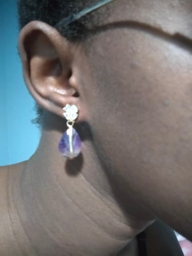 Customer photo review of Boucles D'Oreilles Splendeur D’Hiver En Fleur D'Améthyste Et D'Amazonite