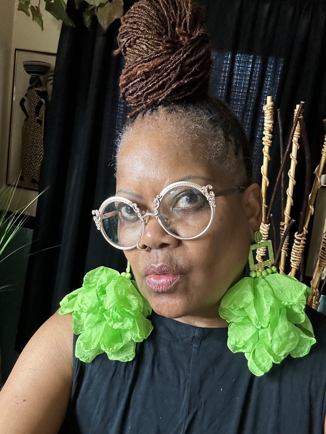 Customer photo review of Nonso Square top flower petal earrings