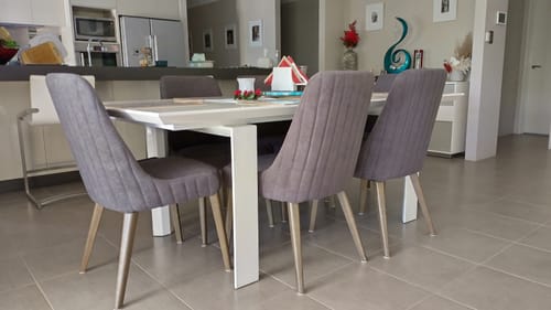 Customer photo review of Lawrence Fabric Dining Chair in Dark Grey