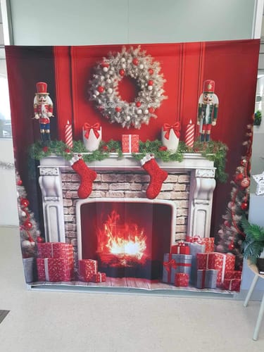 Customer photo review of Lightning Deals-M Kate Red Christmas Tree Fireplace Backdrop Designed by Chain Photography