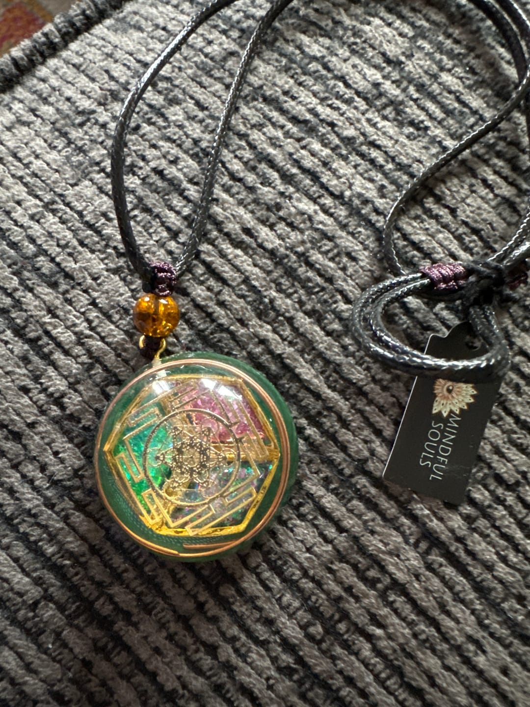 Customer photo review of Dragon's Heart Labradorite Necklace