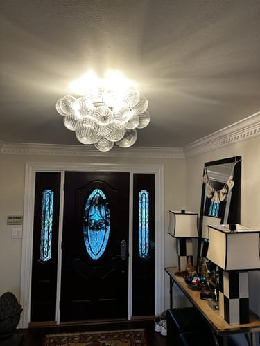 Customer photo review of 3-Light Cluster Ribbed Glass Bubble Semi Flush Chandelier