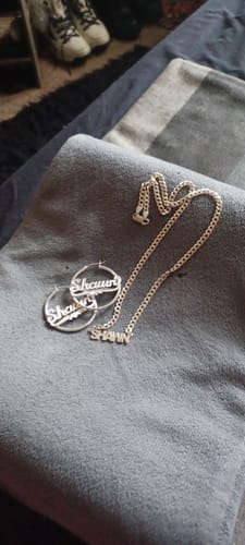 Customer photo review of Diamond Accent Name Earrings