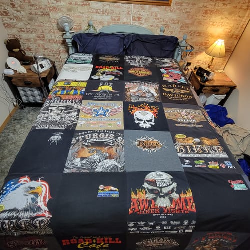 T-shirt quilt with motorcycling, biker culture themes by Melissa from SD