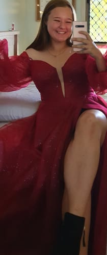 Customer photo review of Savannah Off Shoulder Corset Gown - Ruby