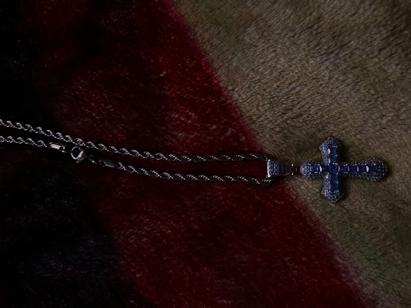 Customer photo review of BLUE CROSS PENDANT. - WHITE GOLD