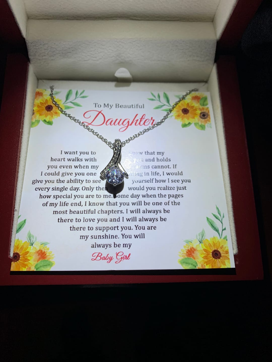 Customer photo review of To My Beautiful Daughter - My Sunshine - Sparkling Radiance Necklace