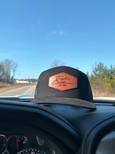 Customer photo review of Flat Bill Seven-Panel Leather Patch Hat - Richardson 168