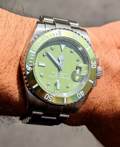 Customer photo review of Pascal Royal Luxe Diamond Watch (Avocado Green Bezel)
