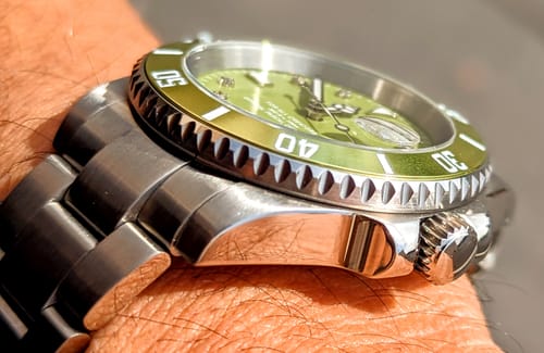 Customer photo review of Pascal Royal Luxe Diamond Watch (Avocado Green Bezel)