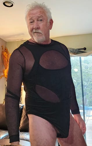 Customer photo review of Mens Cutout Mesh Patchwork Long Sleeve Bodysuit SKUK26614