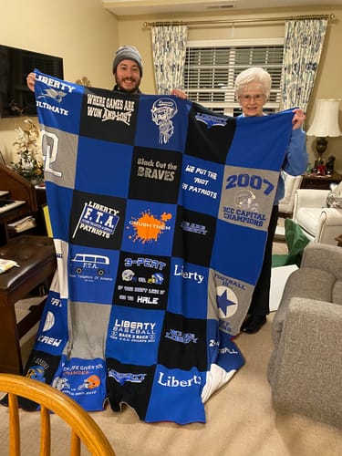 T-shirt quilt featuring patriots by Jane from OH