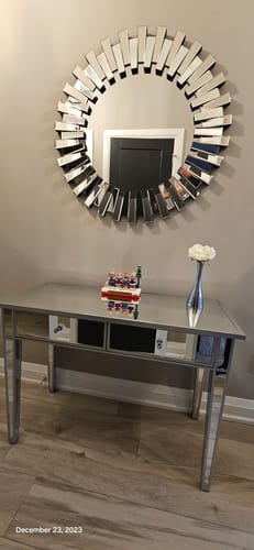Customer photo review of Modern Sunburst Beveled Round Mirror 36"