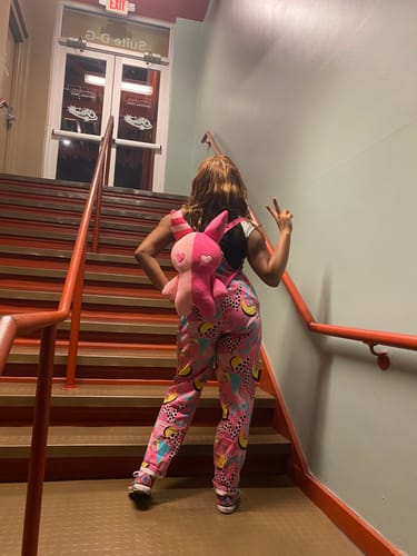 Customer photo review of Rabbit Plush Backpack 20" (PINK)