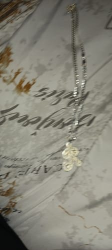 Customer photo review of Double Plated Large Initial Necklace with Cuban Chain