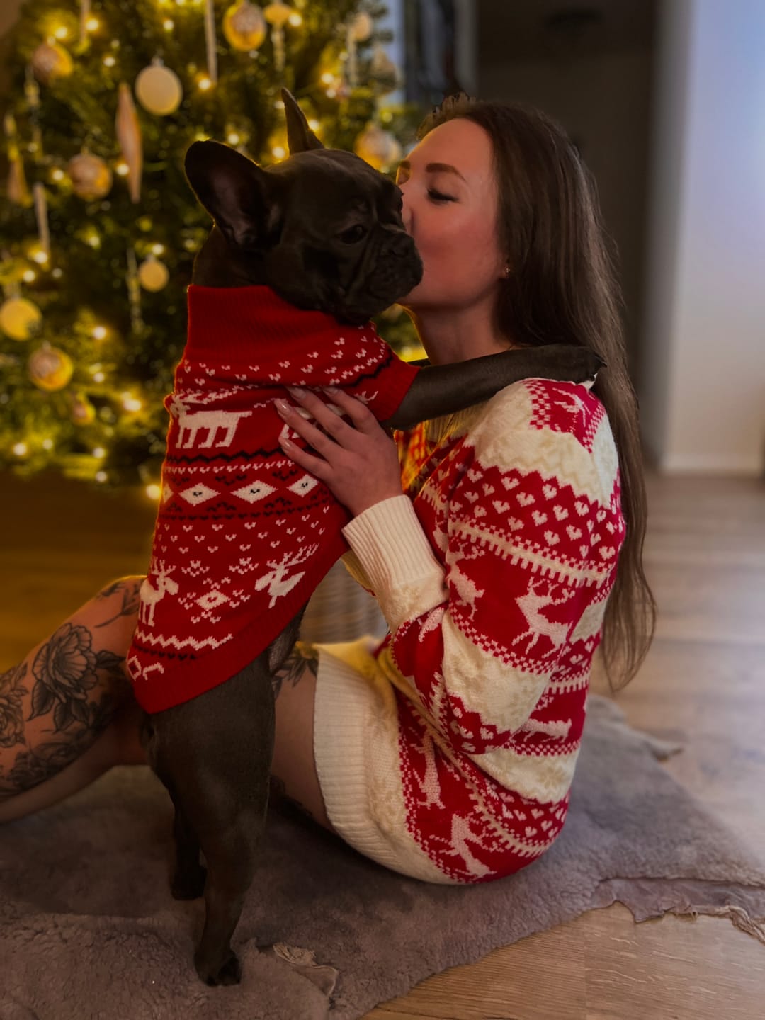 Customer photo review of Knit Christmas Dog Sweater - Dasher Red