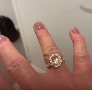 Customer photo review of Bluebird™ Morganite & 0.25ct TW Diamond Halo Ring in 9ct Yellow Gold