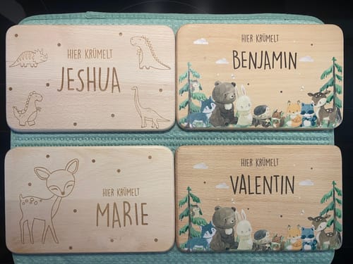Customer photo review of Personalisiertes Frühstücksbrettchen Waldtiere