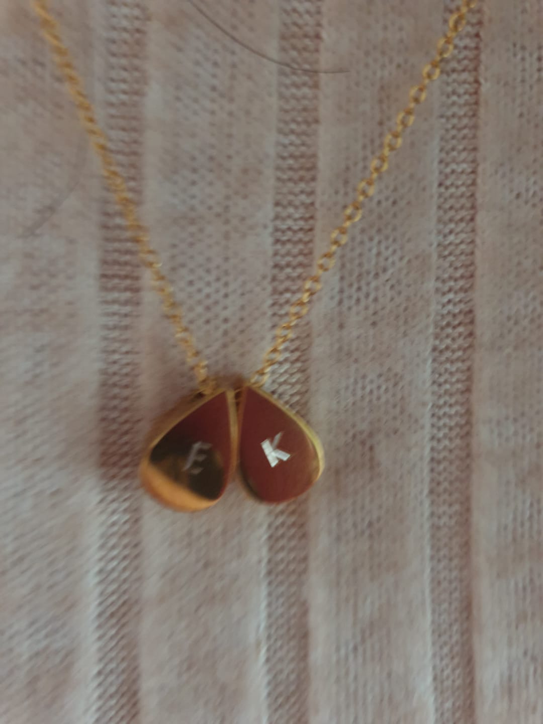 Customer photo review of Teardrop Double Bead Necklace in Gold