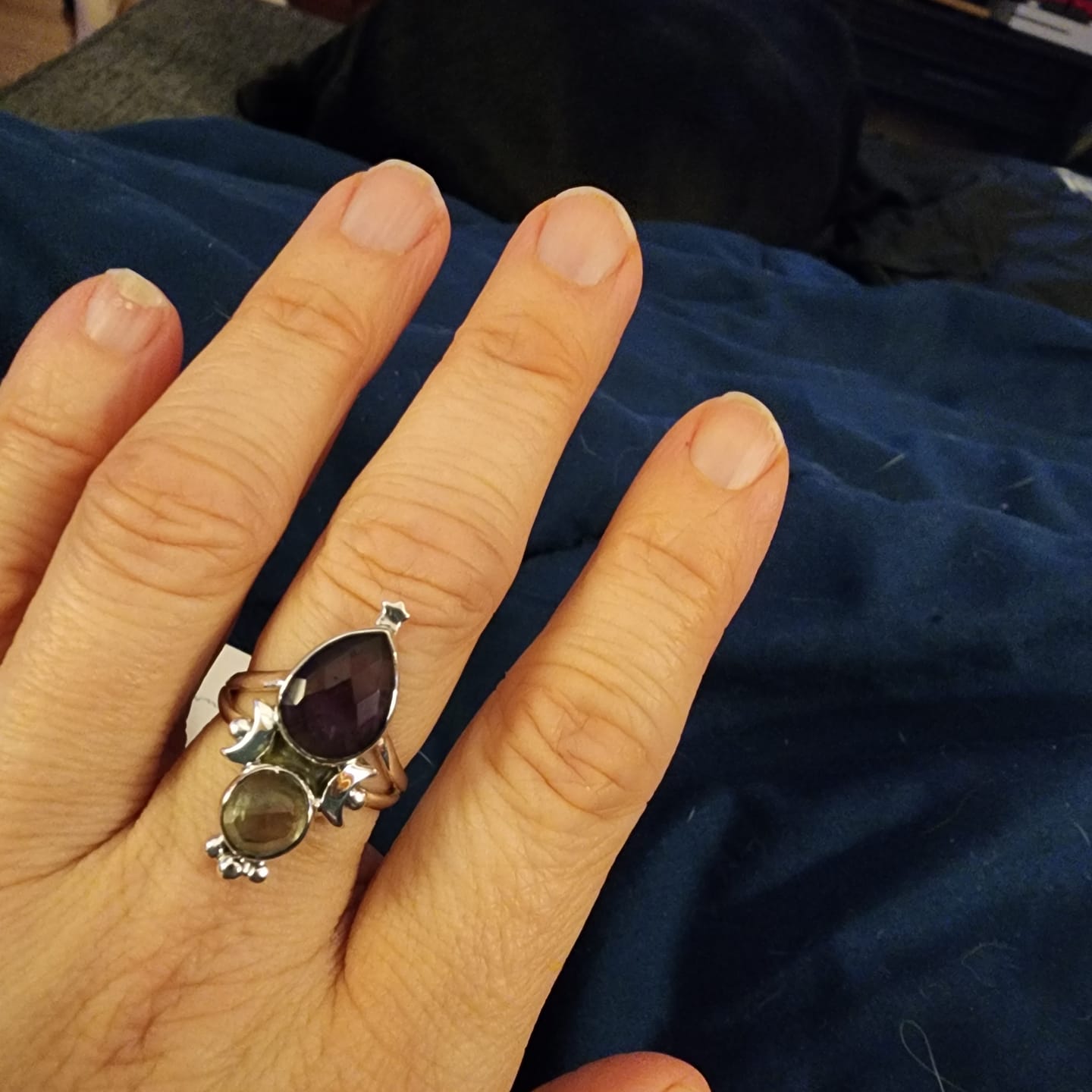 Customer photo review of Aquamarine & Amethyst Stars and Moon Ring