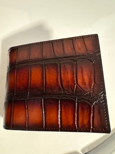 Customer photo review of Preorder Vintage Brown Crocodile Leather Small Bifold Wallet