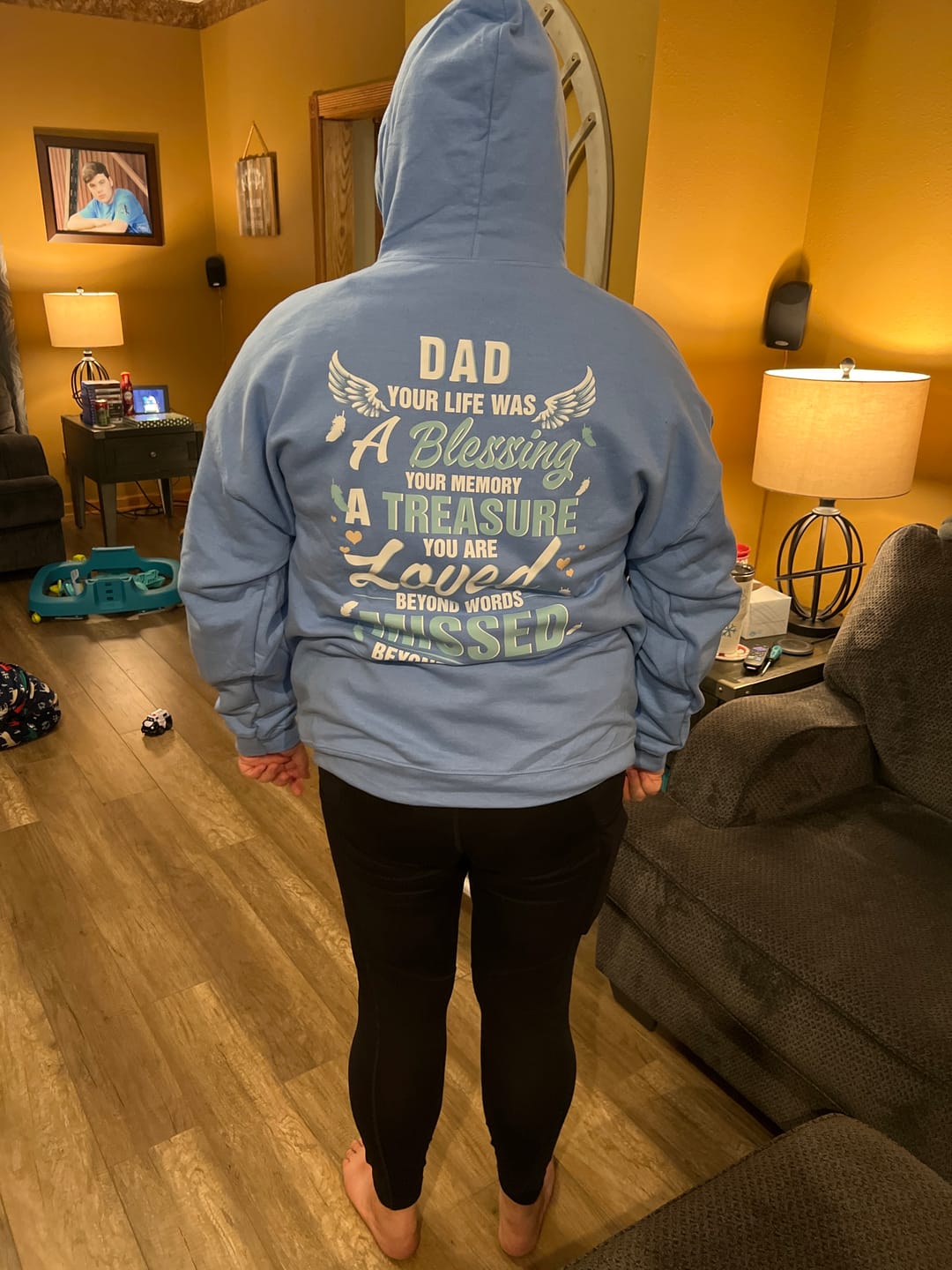 Customer photo review of My Dad Is My Guardian Angel Hoodie