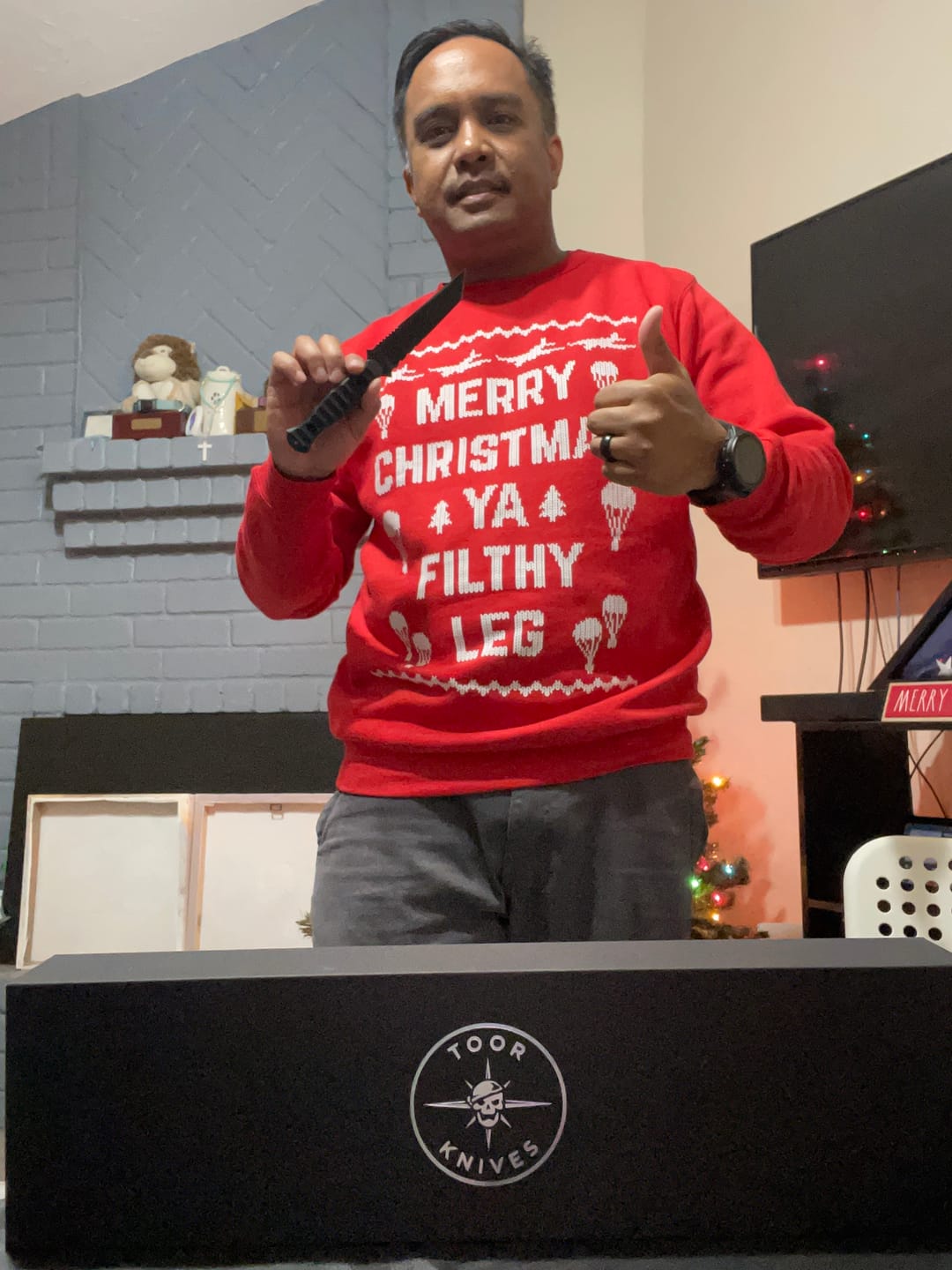 Customer photo review of Ya Filthy Leg Christmas Sweatshirt
