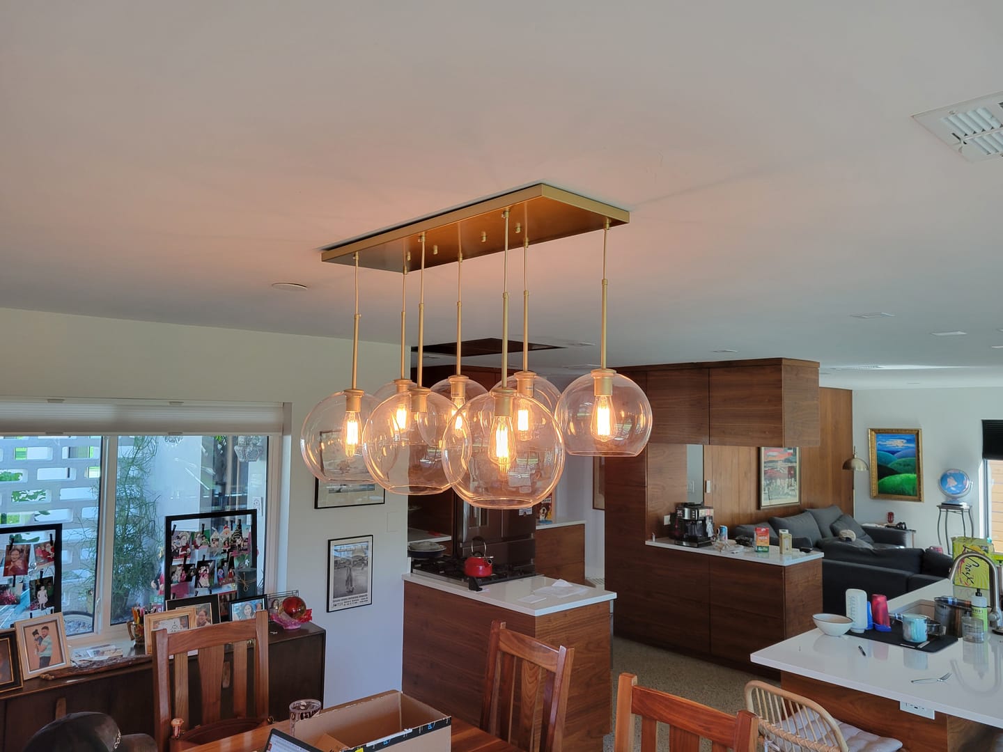 Customer photo review of Modern 7-Light Sculptural Glass Globe Pendant Chandelier