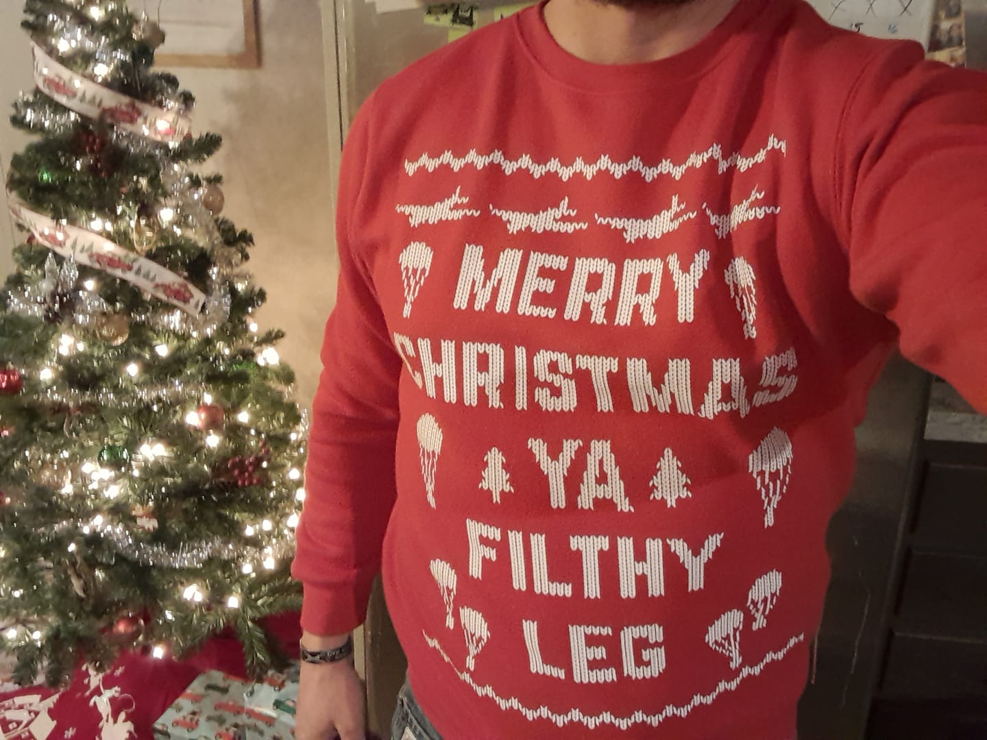 Customer photo review of Ya Filthy Leg Christmas Sweatshirt