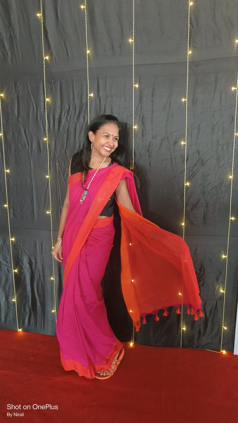 Customer photo review of Pink Orange Soft Cotton  Saree