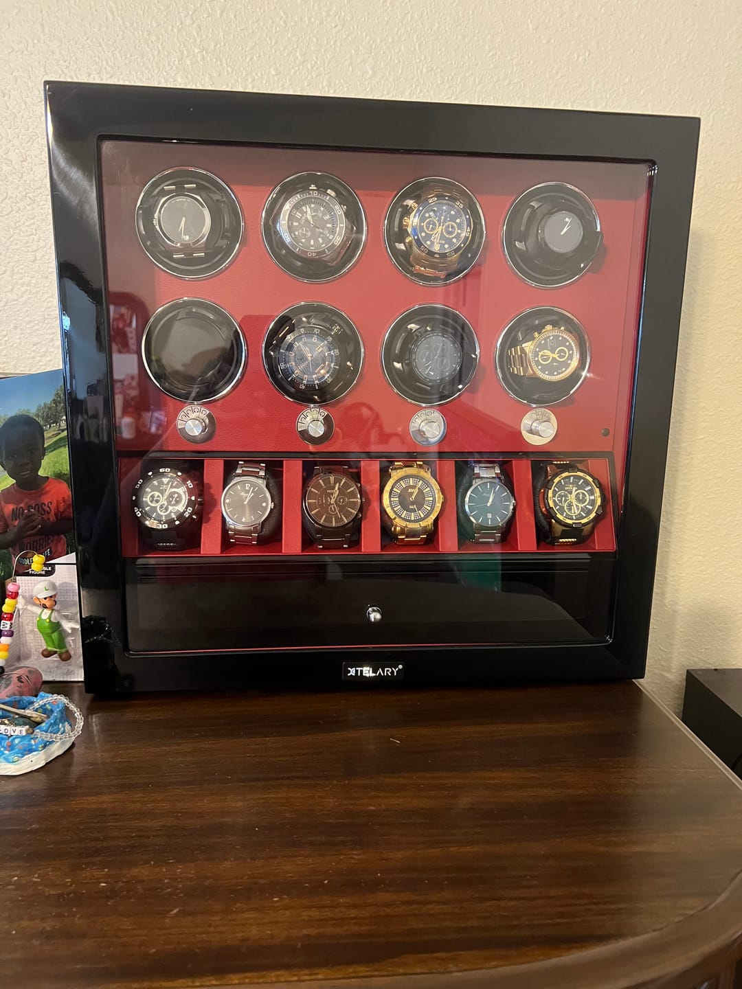 Customer photo review of 8 Watch Winders with 6 Watches Organizer Case Automatic Rotation - Red