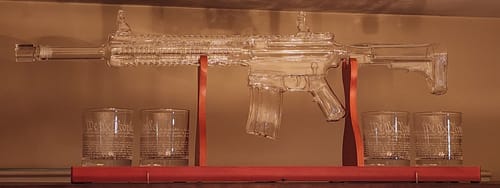 Customer photo review of AR-15 Glass Decanter with 2nd Amendment Whiskey Glasses