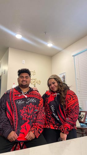 Customer photo review of Custom Polynesian Valentine Couple Hoodie I LOVE YOU Hibiscus Style Red LT13