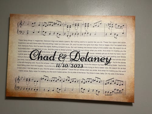 Customer photo review of Song Lyrics On Canvas Custom Wall Art